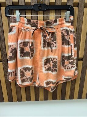 Ex Voto Block Print 100% Cotton Drawstring Shorts, size S